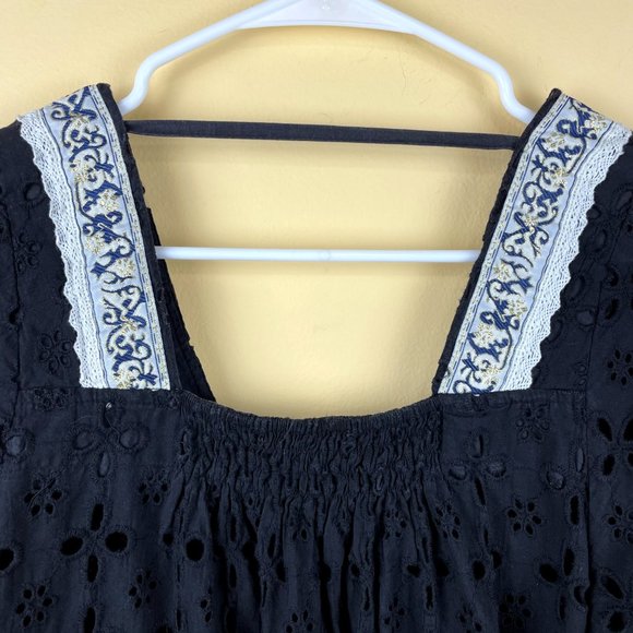 Moon Collection Blue Eyelet Baby Doll Boho Blouse - Picture 8 of 8